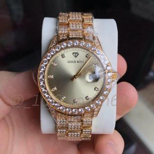 NEW IN BOX Buss Down Iced Out Gold Watch